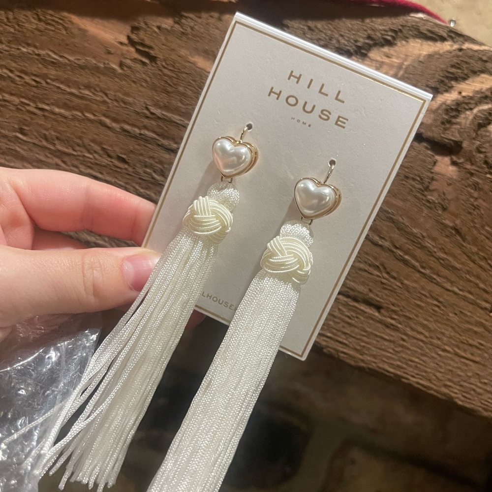 Hill House Pearl Heart Earrings with Cream Tassels